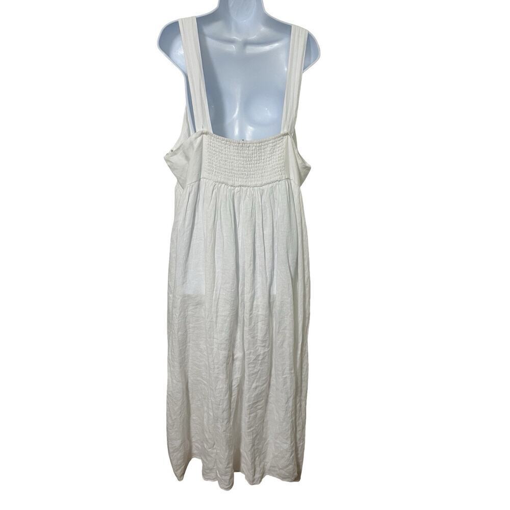 J Crew Square Neck Linen Smocked Midi Dress Size 24 Pure White Coastal Lagom EUC - Picture 2 of 10